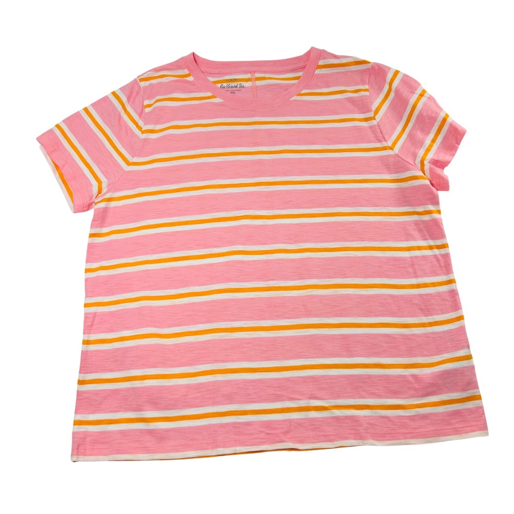 J.Crew Girlfriend Tee Pink Orange White Striped Slub Cotton T-Shirt XXL
